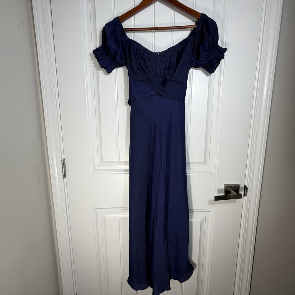 Hello Molly Navy Blue Puff Sleeve Cutout Waist Maxi Dress Women's Size 4‎